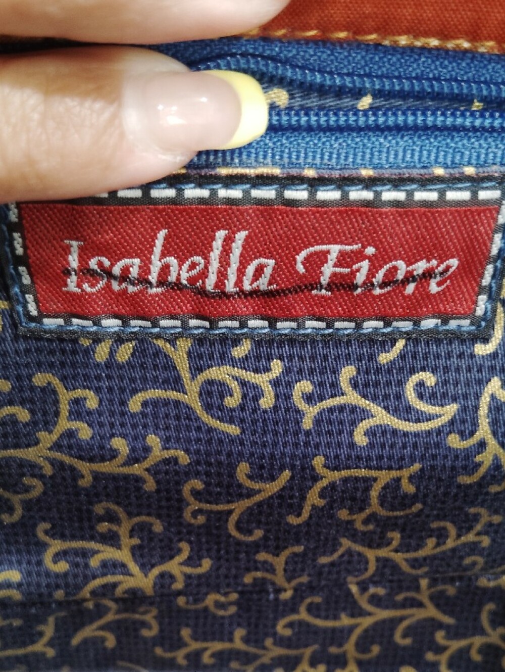 Isabella Fiore Red Navy Gold Embroidered Top-Handle Clutch - Picture 8 of 15